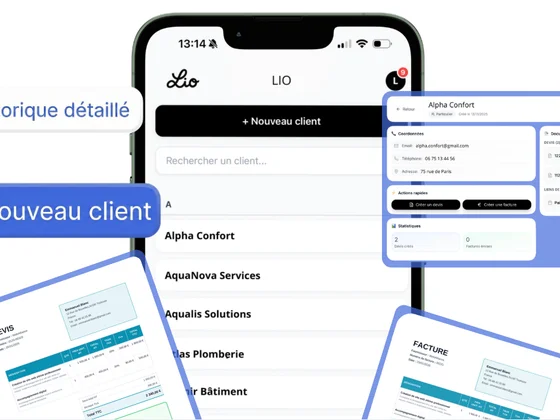 Interface d'historique détaillé des clients Lio
