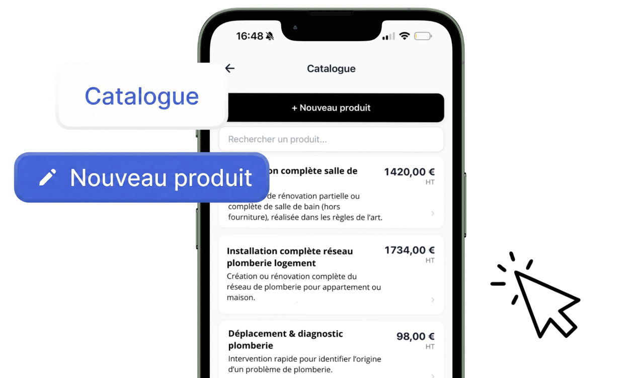 Interface de création de catalogue produits Lio